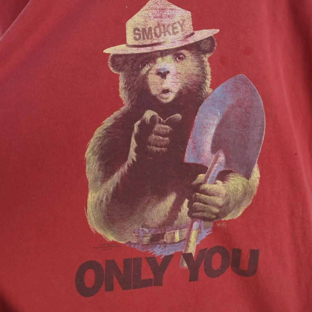 Smokey‎ Bear Only You Graphic T-Shirt XL Red Grunge Thrashed Cotton